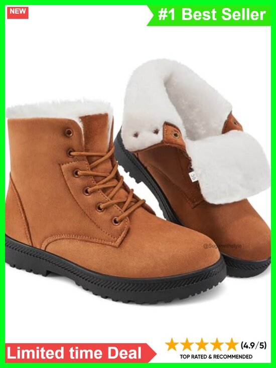 Shoes - Winter Snow Boots Fur Lined Ankle Booties Lace Up Slip On Outdoor